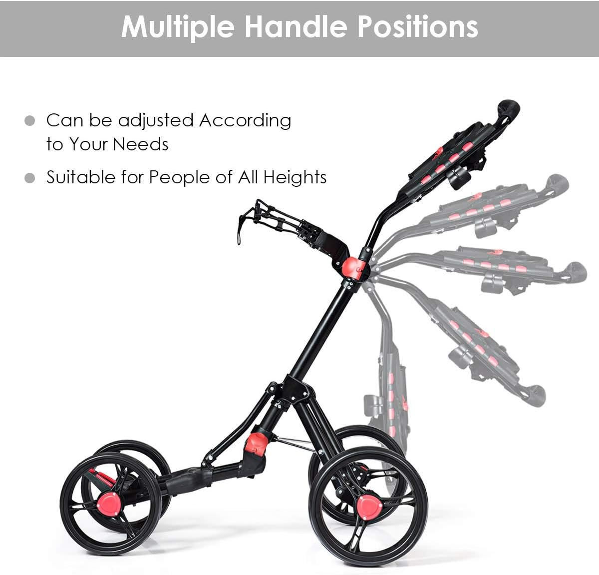 Tangkula Lightweight Aluminum Collapsible 4 Wheels Push Cart, Golf Trolley with Foot Brake, Height-Adjustable Handle 6 Tangkula Lightweight Aluminum Collapsible 4 Wheels Push Cart, Golf Trolley with Foot Brake, Height-Adjustable Handle - Image 6