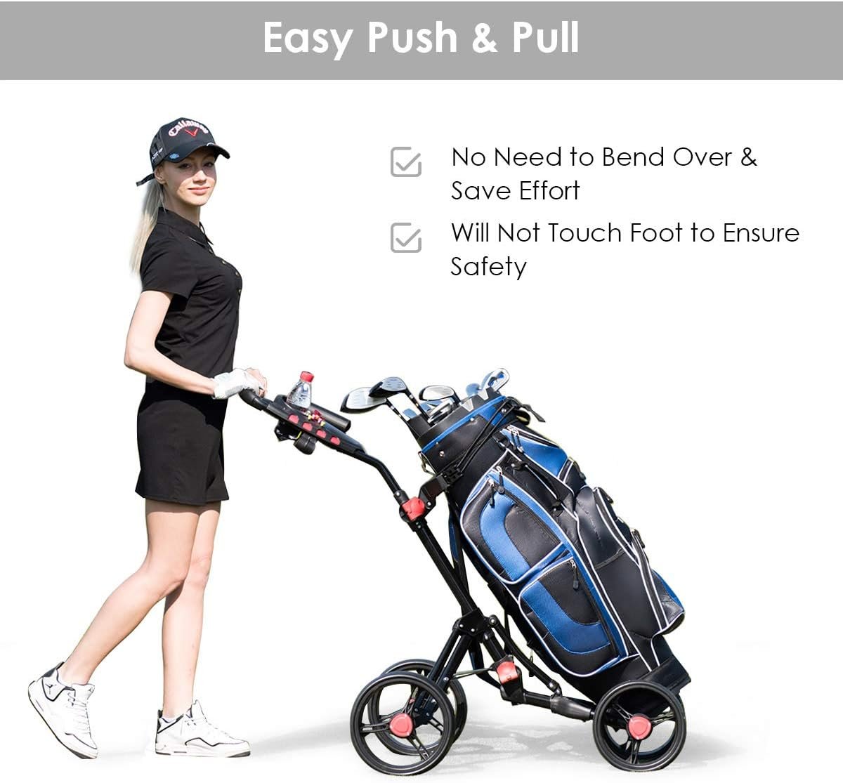 Tangkula Lightweight Aluminum Collapsible 4 Wheels Push Cart, Golf Trolley with Foot Brake, Height-Adjustable Handle 7 Tangkula Lightweight Aluminum Collapsible 4 Wheels Push Cart, Golf Trolley with Foot Brake, Height-Adjustable Handle - Image 7