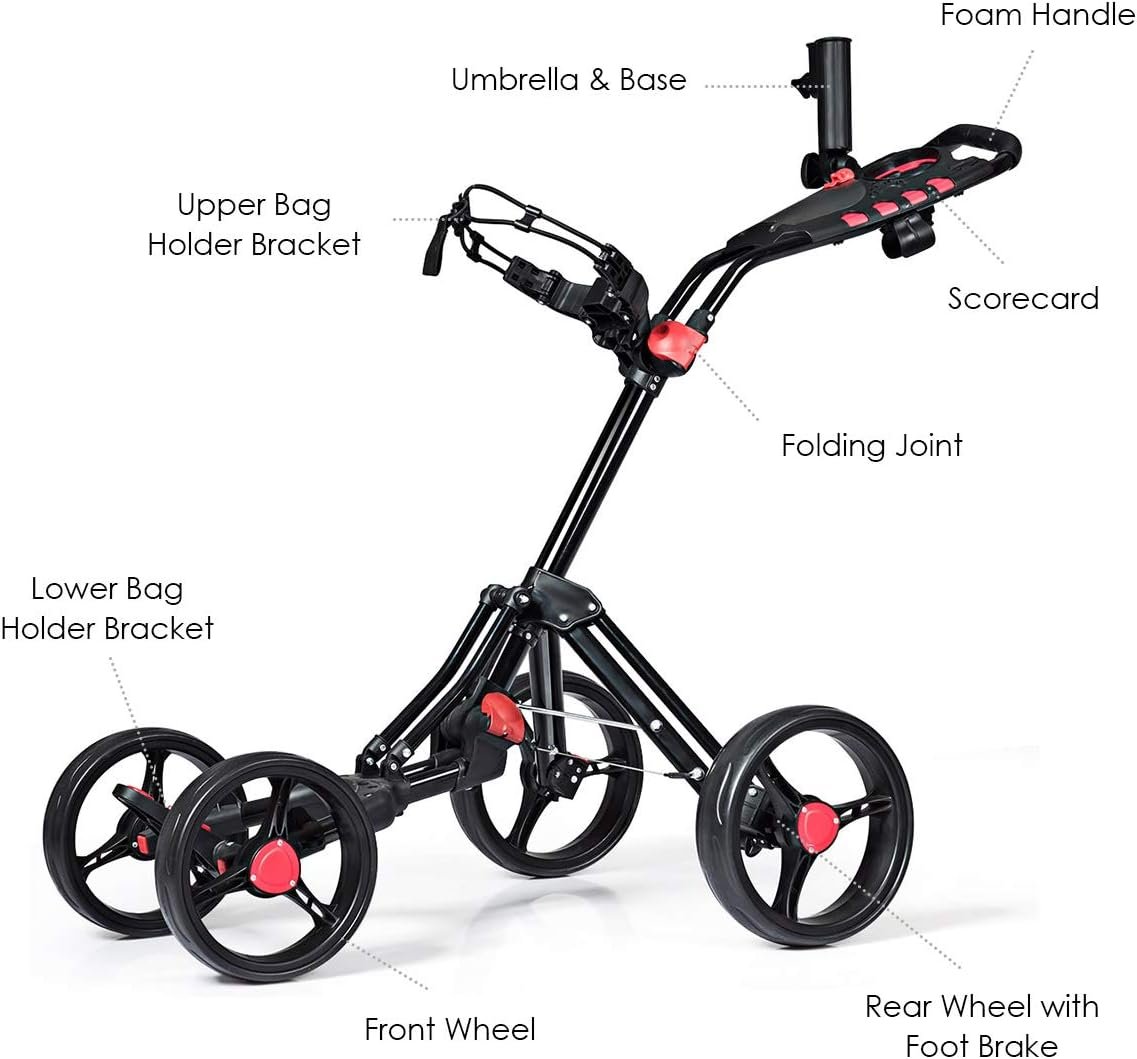 Tangkula Lightweight Aluminum Collapsible 4 Wheels Push Cart, Golf Trolley with Foot Brake, Height-Adjustable Handle 8 Tangkula Lightweight Aluminum Collapsible 4 Wheels Push Cart, Golf Trolley with Foot Brake, Height-Adjustable Handle - Image 8