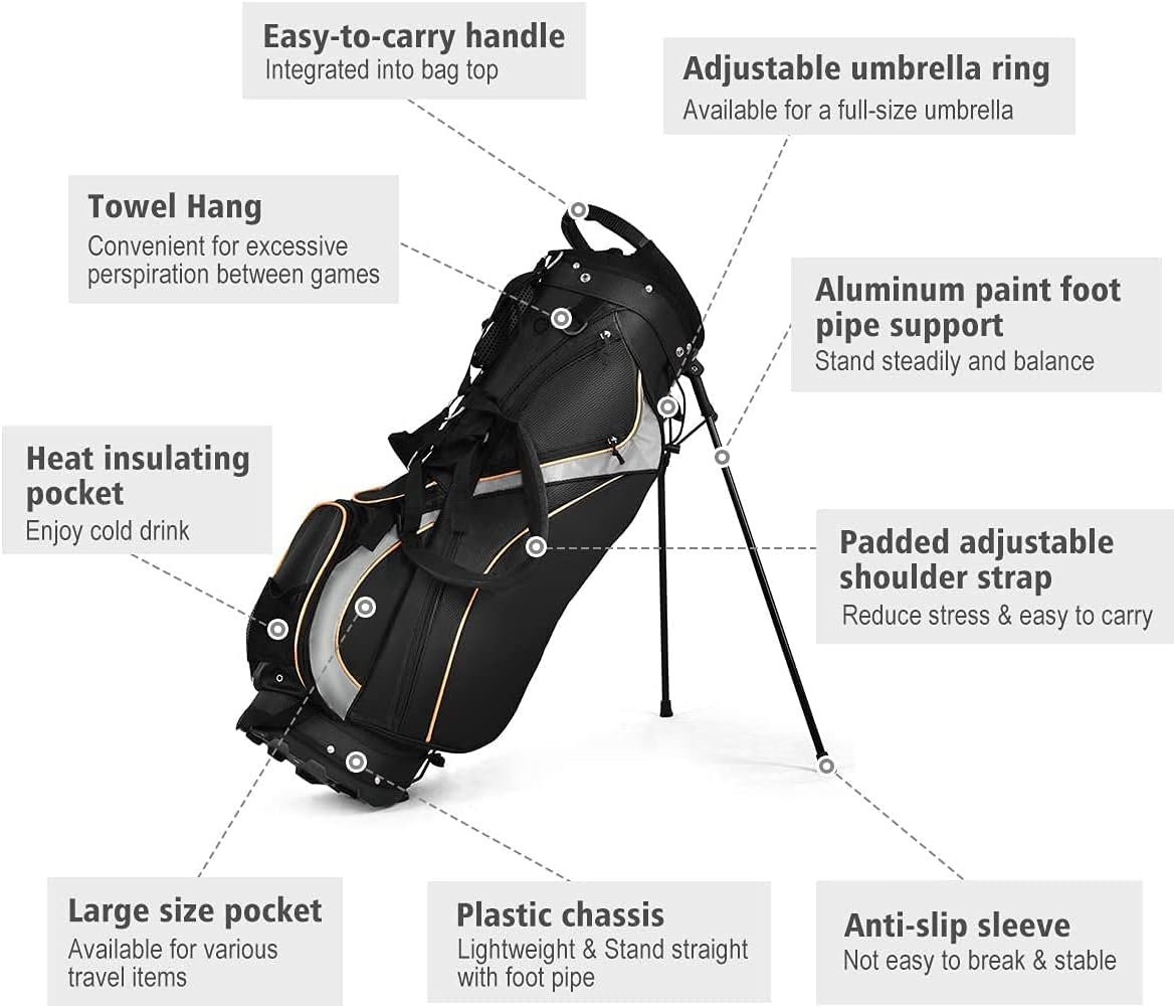 Mayjooy Golf Stand Bag, Portable Golf Bag w/8 Way Dividers, Organized Easy-Storage Stand Bag w/Durable Fabric,Black 6 Mayjooy Golf Stand Bag, Portable Golf Bag w/8 Way Dividers, Organized Easy-Storage Stand Bag w/Durable Fabric,Black - Image 6