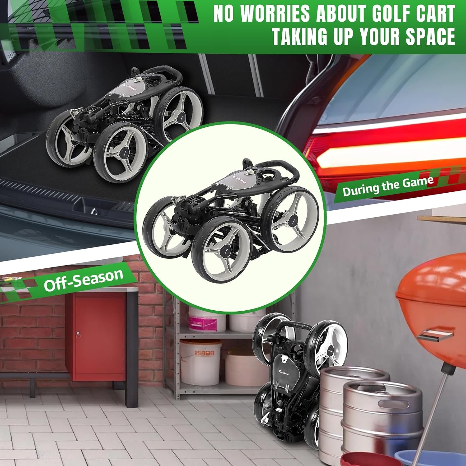 4 Wheel Golf Push Cart - Aluminum Frame Lightweight, One-Step Foldable Compact Design, Portable Golf Bag Caddy with All-Terrain Wheels 4 4 Wheel Golf Push Cart - Aluminum Frame Lightweight, One-Step Foldable Compact Design, Portable Golf Bag Caddy with All-Terrain Wheels - Image 4