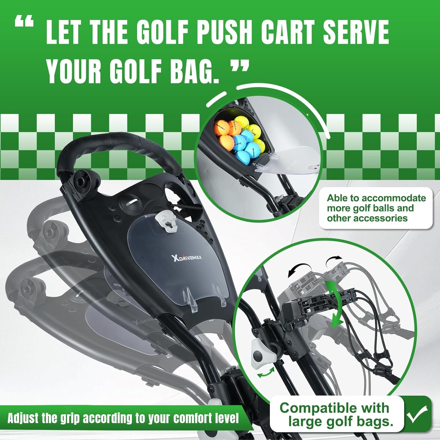 4 Wheel Golf Push Cart - Aluminum Frame Lightweight, One-Step Foldable Compact Design, Portable Golf Bag Caddy with All-Terrain Wheels 5 4 Wheel Golf Push Cart - Aluminum Frame Lightweight, One-Step Foldable Compact Design, Portable Golf Bag Caddy with All-Terrain Wheels - Image 5