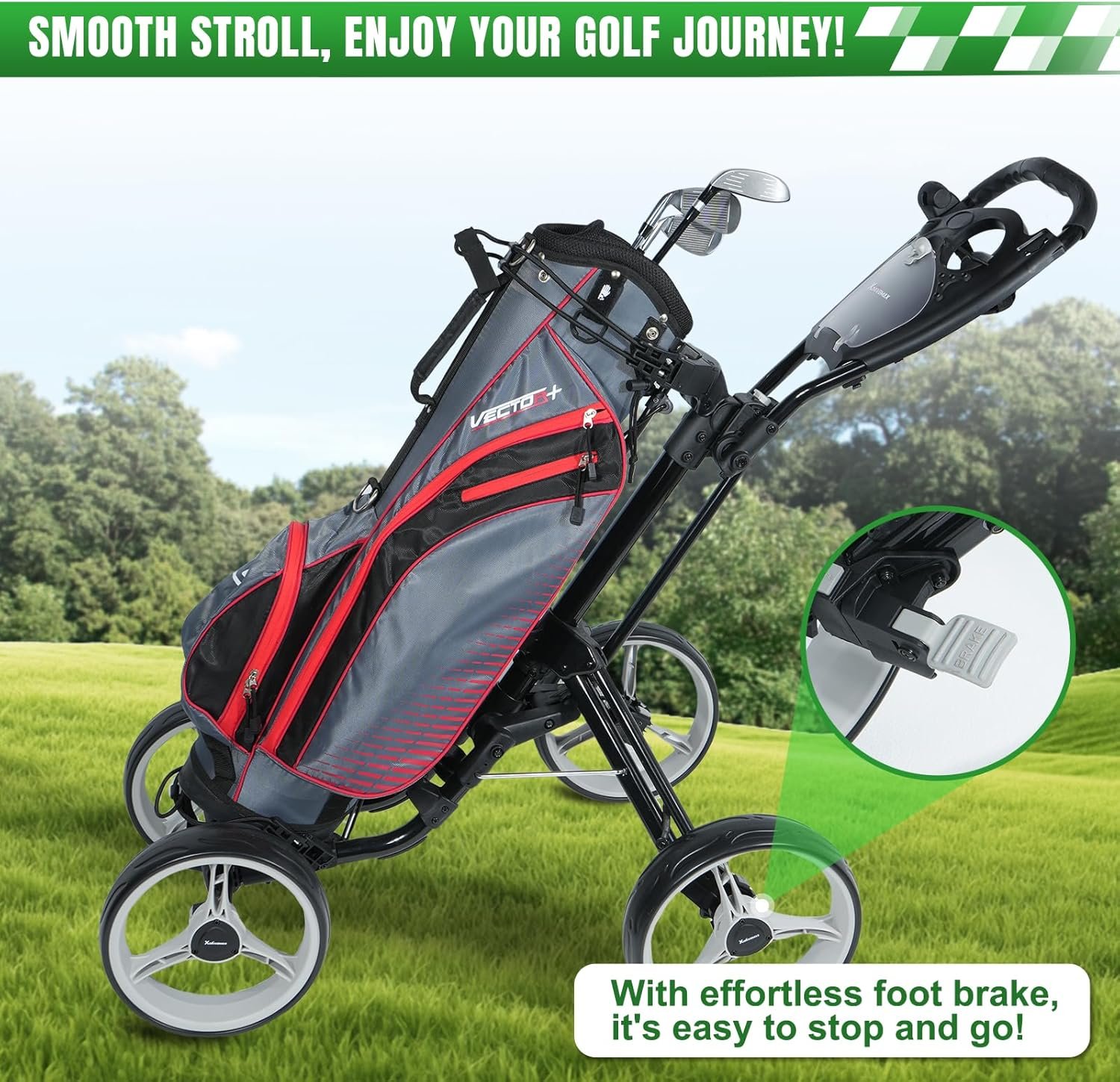 4 Wheel Golf Push Cart - Aluminum Frame Lightweight, One-Step Foldable Compact Design, Portable Golf Bag Caddy with All-Terrain Wheels 6 4 Wheel Golf Push Cart - Aluminum Frame Lightweight, One-Step Foldable Compact Design, Portable Golf Bag Caddy with All-Terrain Wheels - Image 6