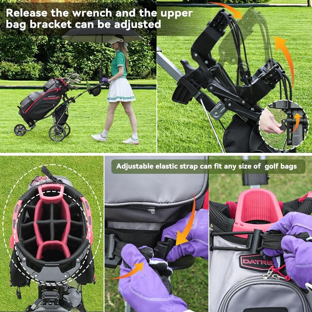 Golf Push Cart 3 Wheel, Folding Golf Cart with Foot Brake,Cooler Bag, Umbrella Holder, Cup Holder, Storage Compartment 7 Golf Push Cart 3 Wheel, Folding Golf Cart with Foot Brake,Cooler Bag, Umbrella Holder, Cup Holder, Storage Compartment - Image 7