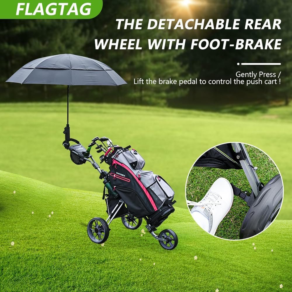 Golf Push Cart 3 Wheel, Folding Golf Cart with Foot Brake,Cooler Bag, Umbrella Holder, Cup Holder, Storage Compartment 8 Golf Push Cart 3 Wheel, Folding Golf Cart with Foot Brake,Cooler Bag, Umbrella Holder, Cup Holder, Storage Compartment - Image 8