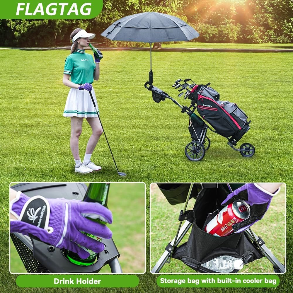 Golf Push Cart 3 Wheel, Folding Golf Cart with Foot Brake,Cooler Bag, Umbrella Holder, Cup Holder, Storage Compartment 9 Golf Push Cart 3 Wheel, Folding Golf Cart with Foot Brake,Cooler Bag, Umbrella Holder, Cup Holder, Storage Compartment - Image 9
