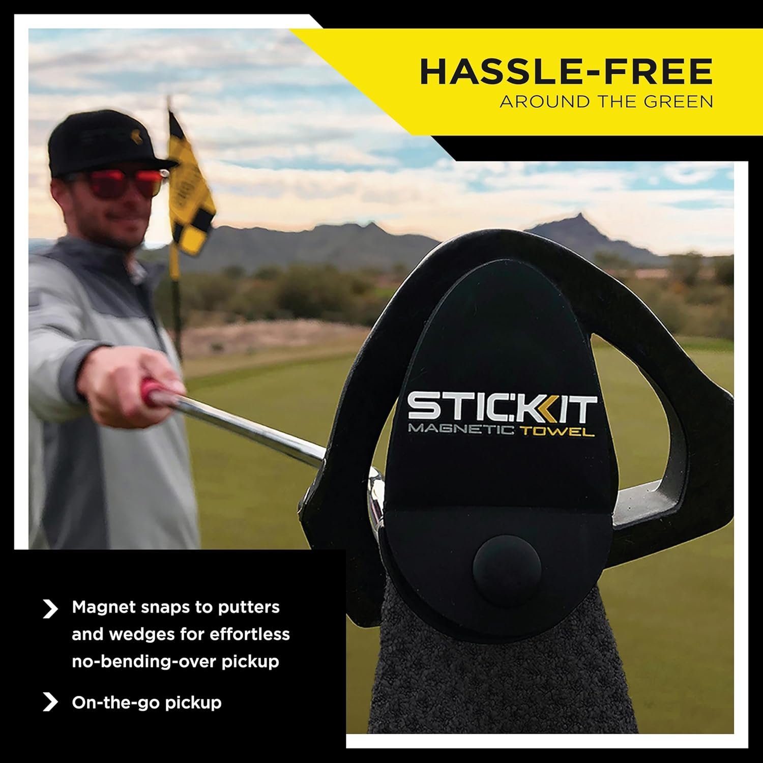 STICKIT Magnetic Towel, Black | Top-Tier Microfiber Golf Towel with Deep Waffle Pockets | Industrial Strength Magnet for Strong Hold to Golf Carts or Clubs 4 STICKIT Magnetic Towel, Black | Top-Tier Microfiber Golf Towel with Deep Waffle Pockets | Industrial Strength Magnet for Strong Hold to Golf Carts or Clubs - Image 4