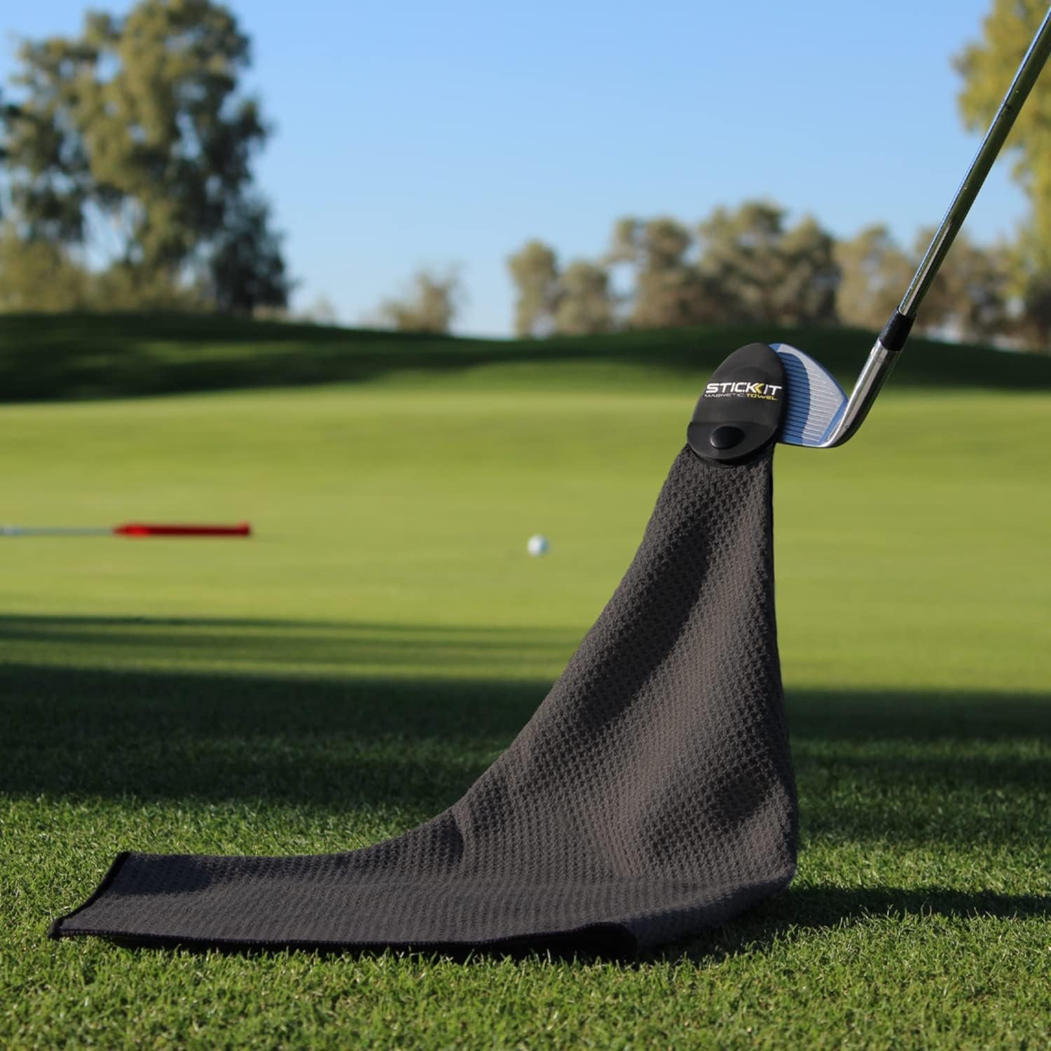 STICKIT Magnetic Towel, Black | Top-Tier Microfiber Golf Towel with Deep Waffle Pockets | Industrial Strength Magnet for Strong Hold to Golf Carts or Clubs 6 STICKIT Magnetic Towel, Black | Top-Tier Microfiber Golf Towel with Deep Waffle Pockets | Industrial Strength Magnet for Strong Hold to Golf Carts or Clubs - Image 6