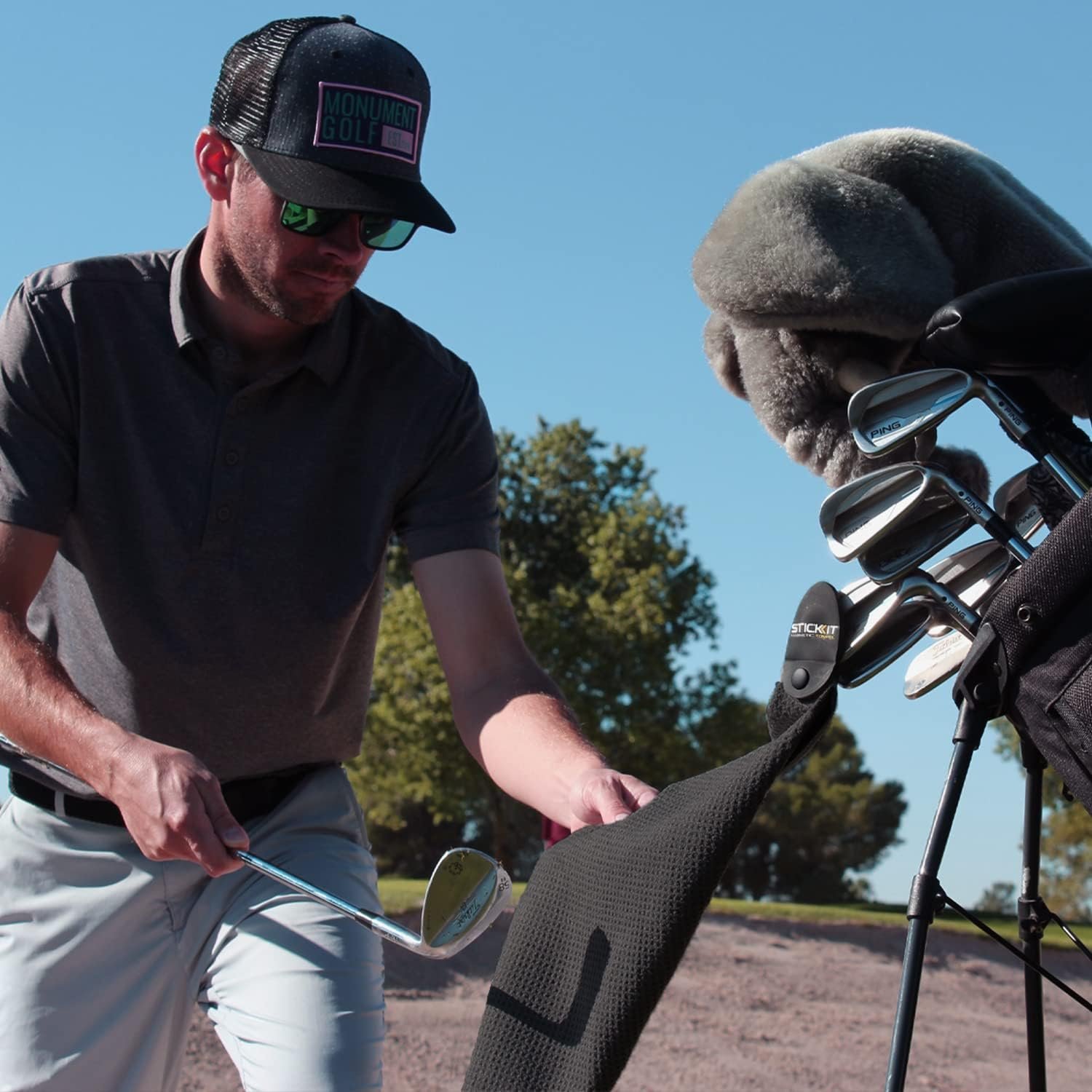 STICKIT Magnetic Towel, Black | Top-Tier Microfiber Golf Towel with Deep Waffle Pockets | Industrial Strength Magnet for Strong Hold to Golf Carts or Clubs 7 STICKIT Magnetic Towel, Black | Top-Tier Microfiber Golf Towel with Deep Waffle Pockets | Industrial Strength Magnet for Strong Hold to Golf Carts or Clubs - Image 7