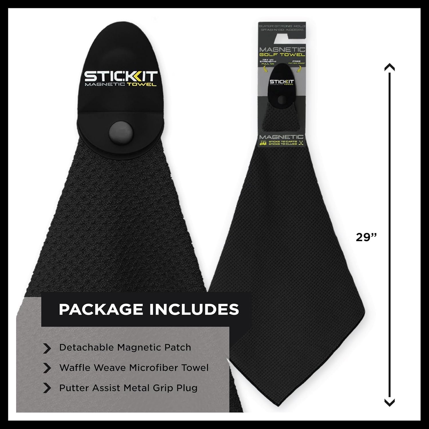 STICKIT Magnetic Towel, Black | Top-Tier Microfiber Golf Towel with Deep Waffle Pockets | Industrial Strength Magnet for Strong Hold to Golf Carts or Clubs 9 STICKIT Magnetic Towel, Black | Top-Tier Microfiber Golf Towel with Deep Waffle Pockets | Industrial Strength Magnet for Strong Hold to Golf Carts or Clubs - Image 9