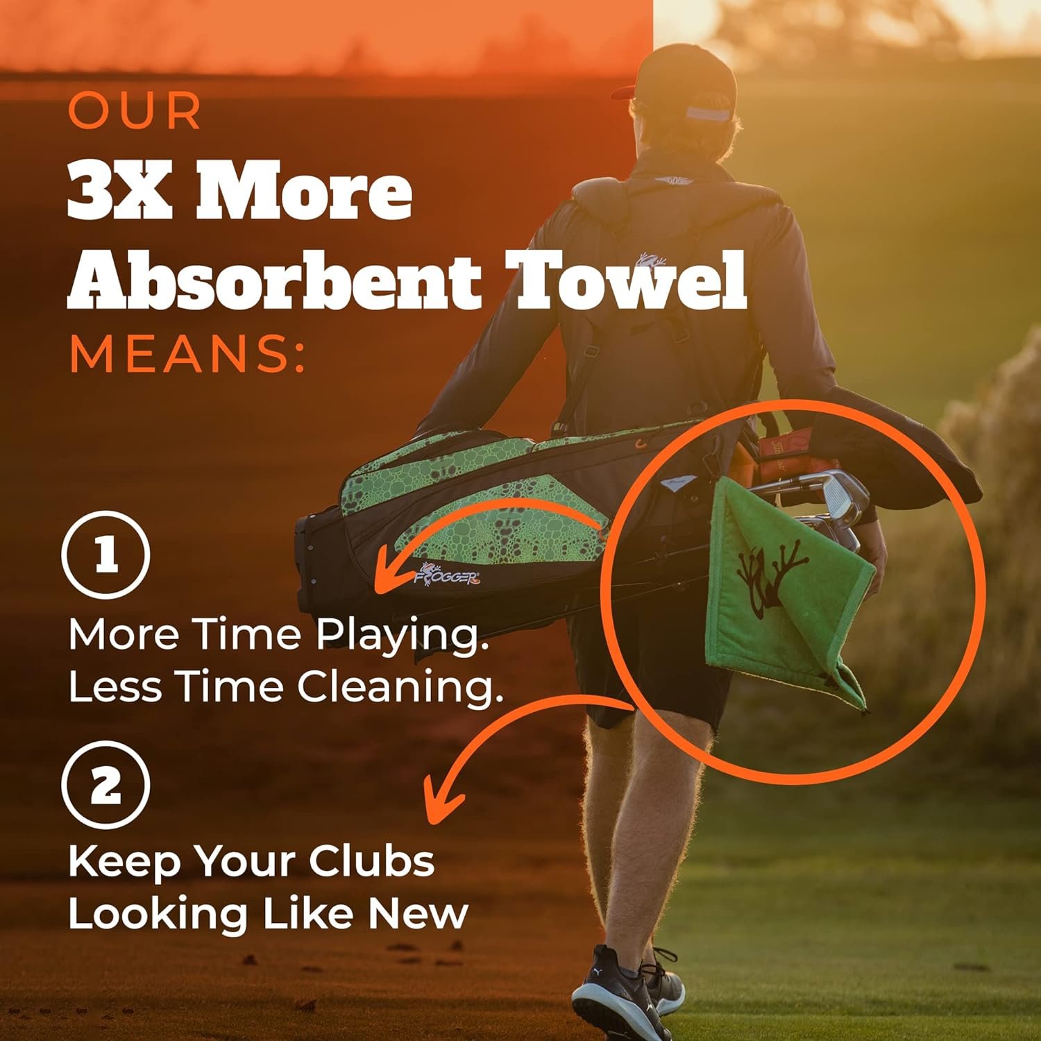 Frogger Amphibian 2-in-1 Golf Towel with Wet and Dry Technology, Black/Grey, Premium Golf Bag Accessory with Carabiner Clip, Ultra Absorbent, for Golf Dads 4 Frogger Amphibian 2-in-1 Golf Towel with Wet and Dry Technology, Black/Grey, Premium Golf Bag Accessory with Carabiner Clip, Ultra Absorbent, for Golf Dads - Image 4