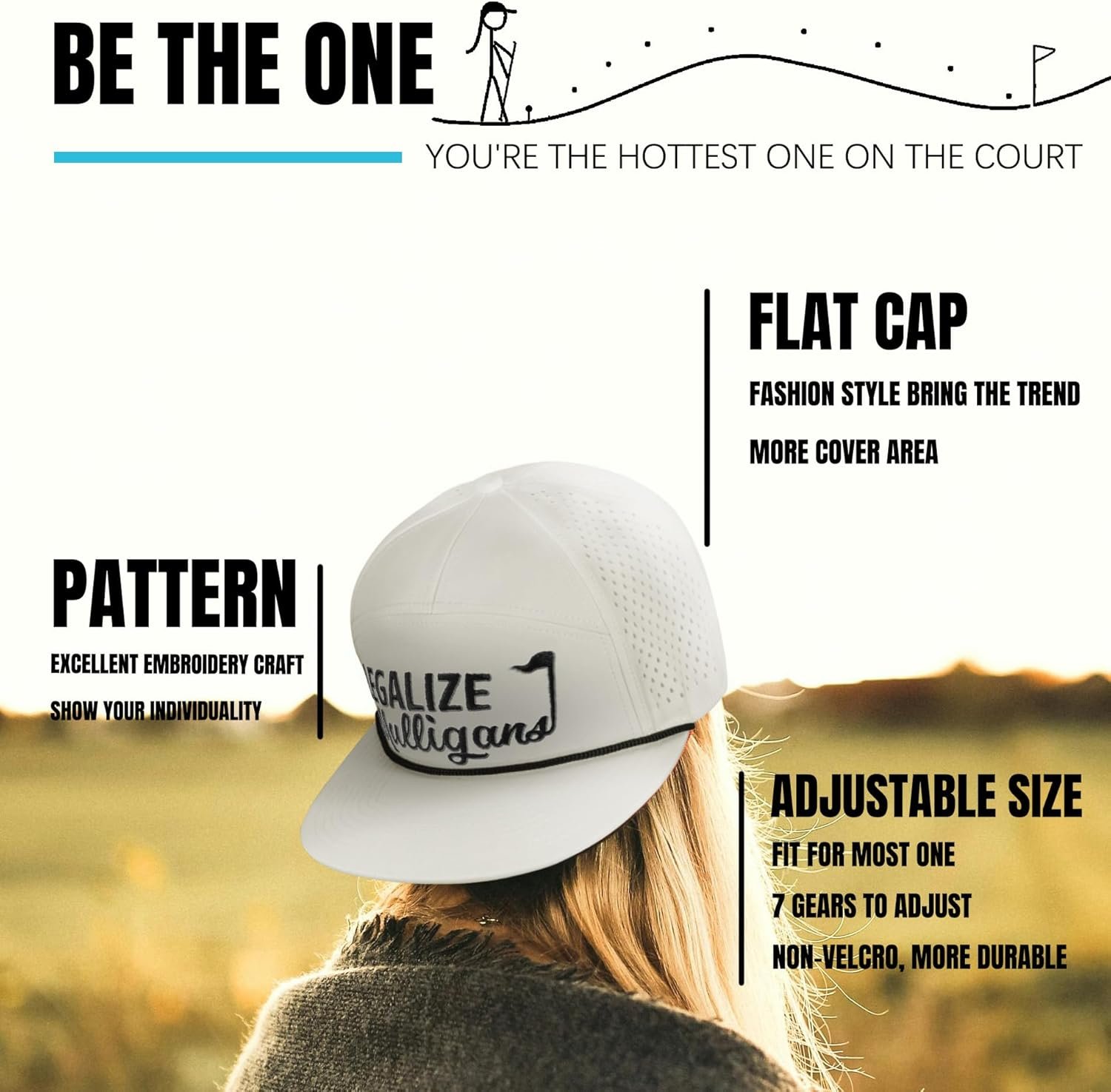 Funny Golf Hat for Men - Flat Bill Snapback Rope Hat, Black/White 6 Funny Golf Hat for Men - Flat Bill Snapback Rope Hat, Black/White - Image 6