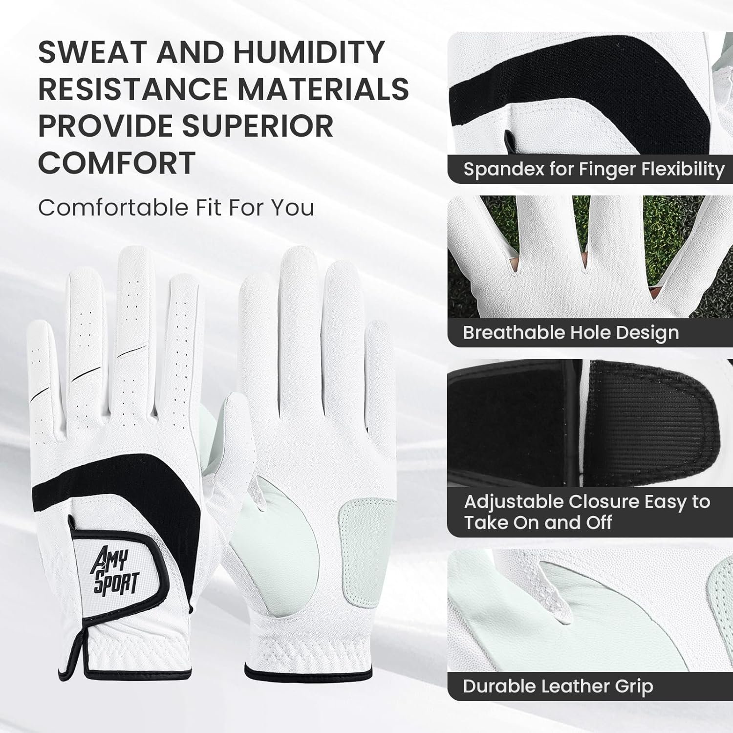 Amy Sport Golf Gloves Men Right Handed Golfer Left Hand 3 Pack PU Leather All Weather Grip Soft Breathable Flexible for Mens 3 Amy Sport Golf Gloves Men Right Handed Golfer Left Hand 3 Pack PU Leather All Weather Grip Soft Breathable Flexible for Mens - Image 3