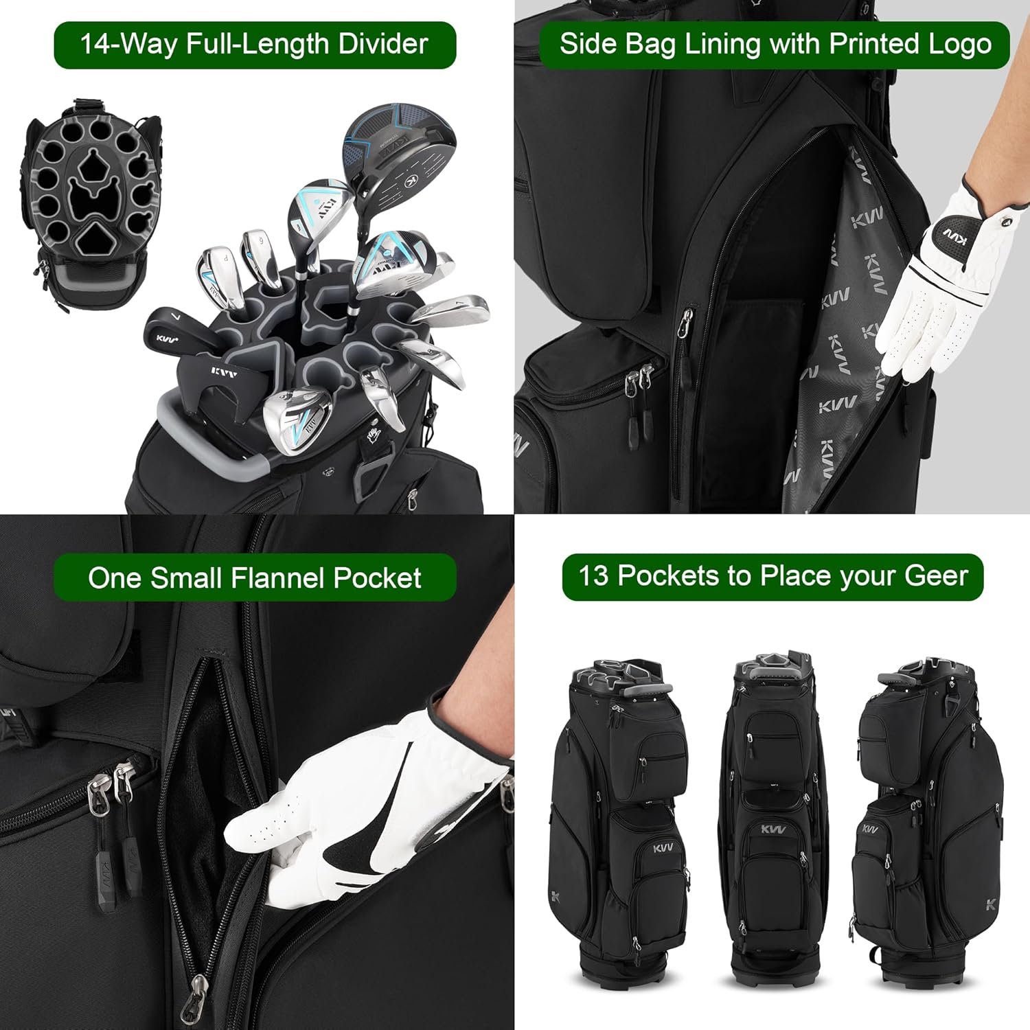 KVV 14 Way Top-Molded Organizer Cart Bag with Rain Cover, Full Length Divider, Spacious Cooler Pockets 3 KVV 14 Way Top-Molded Organizer Cart Bag with Rain Cover, Full Length Divider, Spacious Cooler Pockets - Image 3
