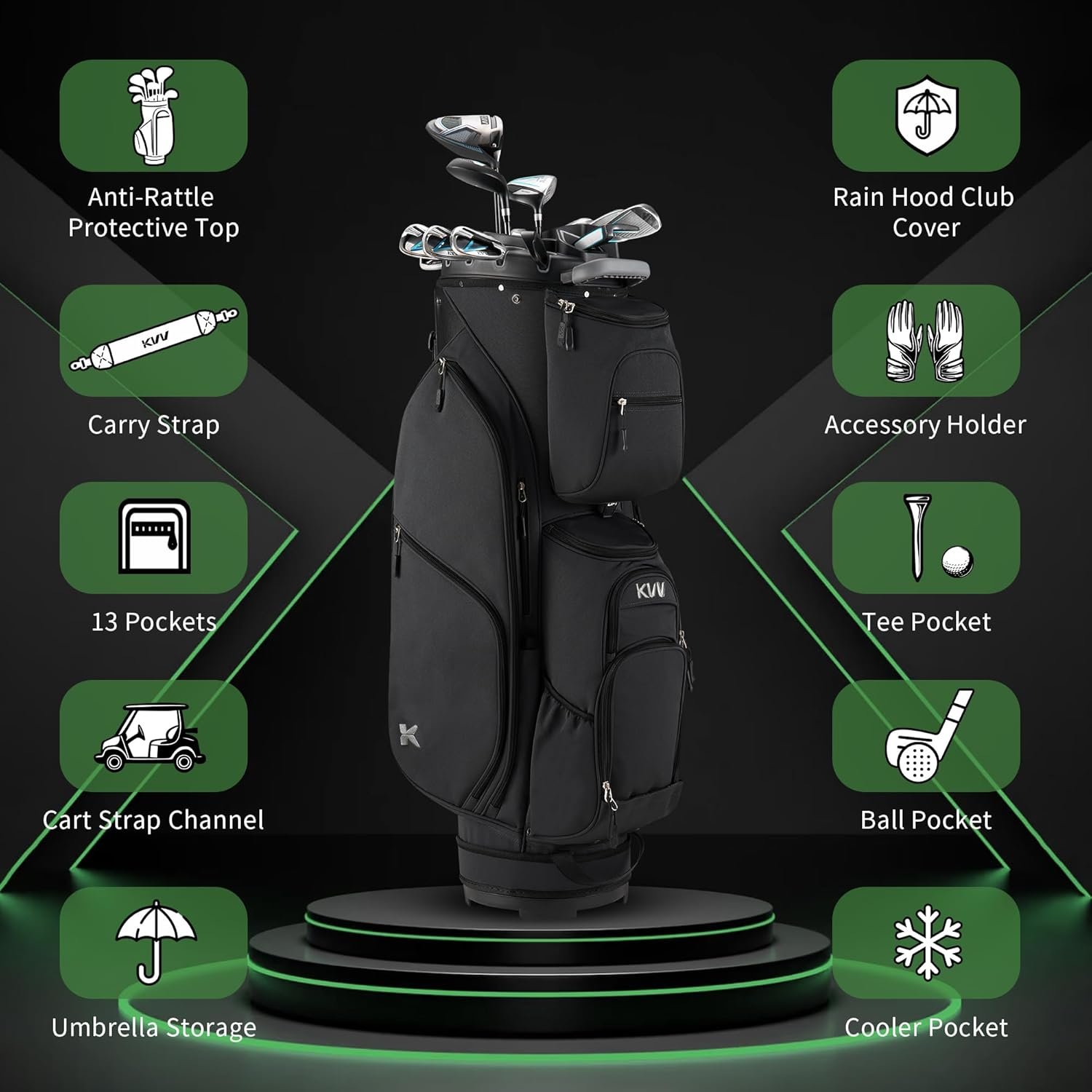 KVV 14 Way Top-Molded Organizer Cart Bag with Rain Cover, Full Length Divider, Spacious Cooler Pockets 4 KVV 14 Way Top-Molded Organizer Cart Bag with Rain Cover, Full Length Divider, Spacious Cooler Pockets - Image 4