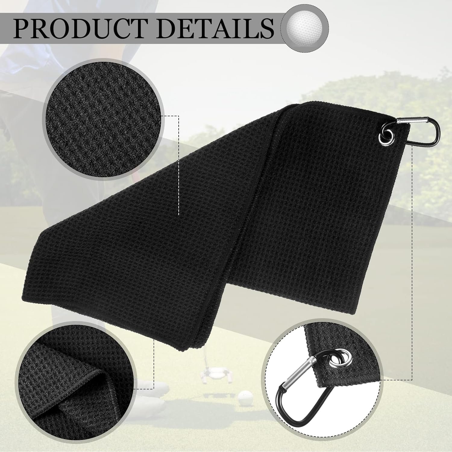 4 Pack Golf Towel for Bags Microfiber Fabric Towel Bag with Clip Waffle Pattern Golf Accessories for Men Women Ball Club Set, Multiple Colors - Image 3