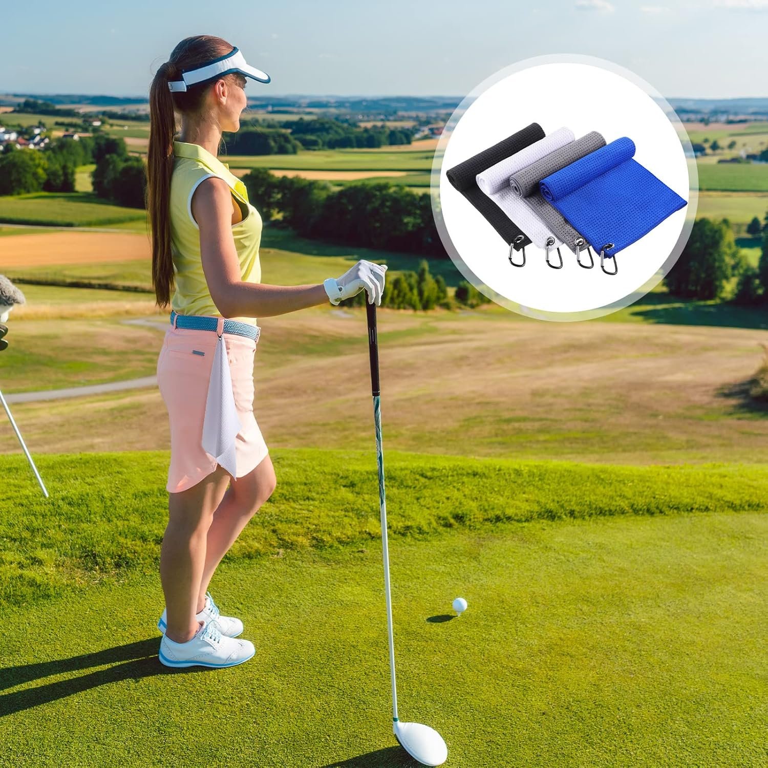 4 Pack Golf Towel for Bags Microfiber Fabric Towel Bag with Clip Waffle Pattern Golf Accessories for Men Women Ball Club Set, Multiple Colors - Image 6