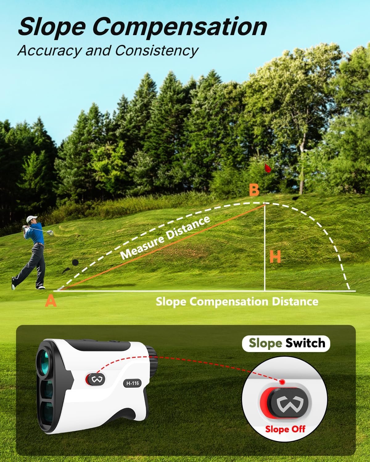 WOSPORTS Golf Rangefinder with Slope - 1200/1500 Yards Laser Range Finder Golf with Magnetic Strap, Flag Pole Locking Vibration 3 WOSPORTS Golf Rangefinder with Slope - 1200/1500 Yards Laser Range Finder Golf with Magnetic Strap, Flag Pole Locking Vibration - Image 3