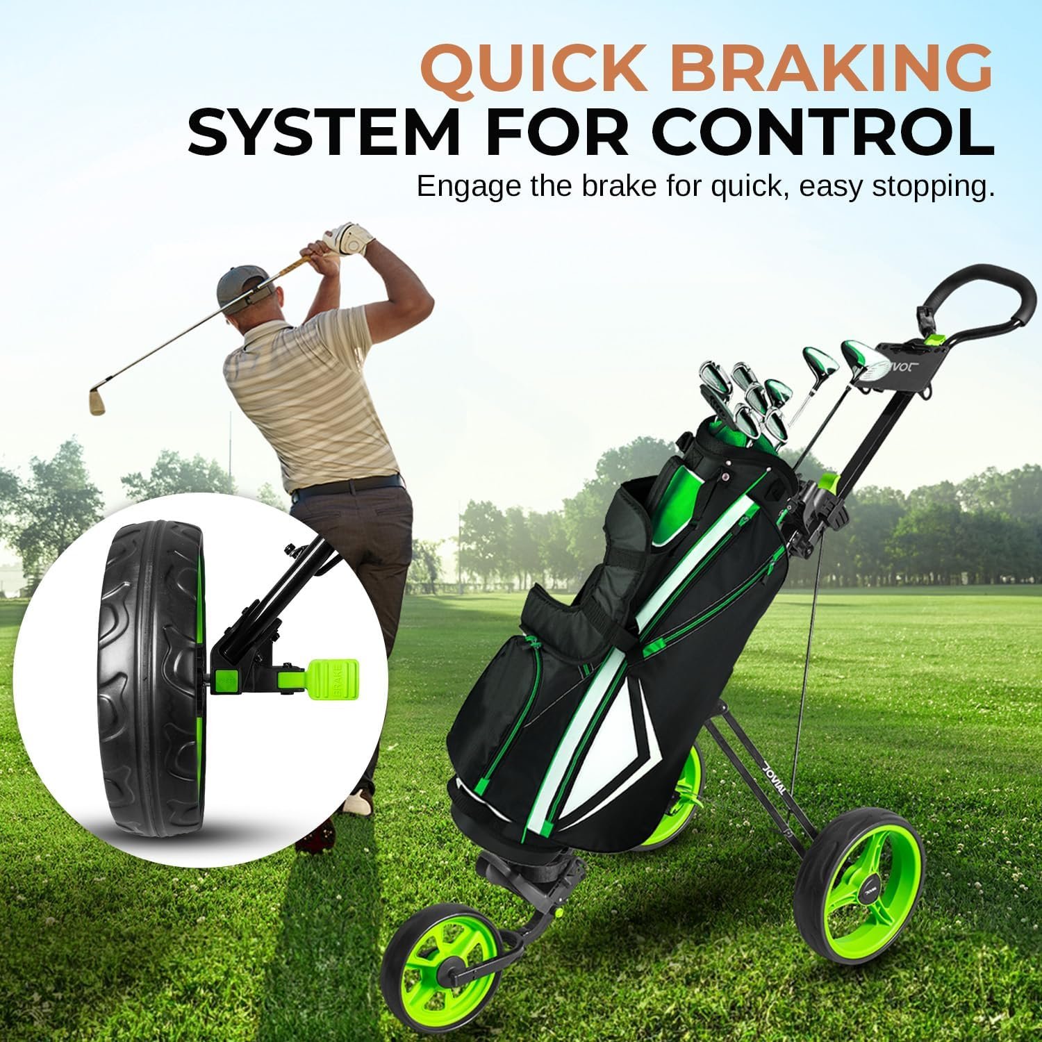 3 Wheel Golf Push Cart - Durable Steel Frame, Foot Brake, Deluxe Scorecard Holder, Patented Bag Holder, Ergonomic Adjustable Handle, Compact Folding Design, Extra Space for Gear Storage 6 3 Wheel Golf Push Cart - Durable Steel Frame, Foot Brake, Deluxe Scorecard Holder, Patented Bag Holder, Ergonomic Adjustable Handle, Compact Folding Design, Extra Space for Gear Storage - Image 6