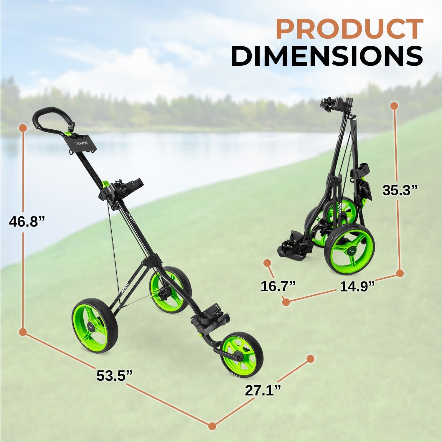 3 Wheel Golf Push Cart - Durable Steel Frame, Foot Brake, Deluxe Scorecard Holder, Patented Bag Holder, Ergonomic Adjustable Handle, Compact Folding Design, Extra Space for Gear Storage 7 3 Wheel Golf Push Cart - Durable Steel Frame, Foot Brake, Deluxe Scorecard Holder, Patented Bag Holder, Ergonomic Adjustable Handle, Compact Folding Design, Extra Space for Gear Storage - Image 7