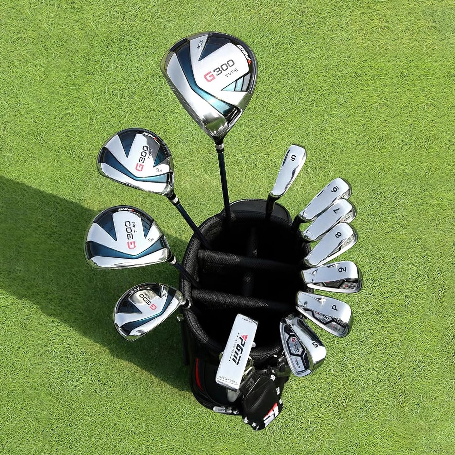 PGM Men's G300 Type 9/12 Pieces Complete Golf Club Set - Titanium #1 Driver, Draw-Biased Hybrid, High-Strength Stainless Steel Iron Set, High Forgiveness Putter, with Stand Bag 3 PGM Men's G300 Type 9/12 Pieces Complete Golf Club Set - Titanium #1 Driver, Draw-Biased Hybrid, High-Strength Stainless Steel Iron Set, High Forgiveness Putter, with Stand Bag - Image 3