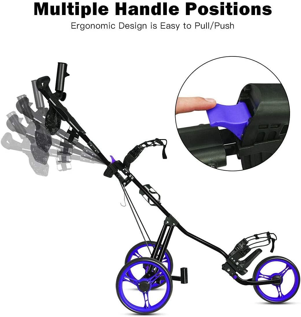 MEDIMALL Mayjooy 3 Wheel Golf Push Cart, Folding Golf Trolley w/Removable Stool, Adjustable Handle & Umbrella Holder, Lightweight Golf Push Cart w/Foot Brake, Cup Holder & Scoreboard Bag (Navy) 7 MEDIMALL Mayjooy 3 Wheel Golf Push Cart, Folding Golf Trolley w/Removable Stool, Adjustable Handle & Umbrella Holder, Lightweight Golf Push Cart w/Foot Brake, Cup Holder & Scoreboard Bag (Navy) - Image 7