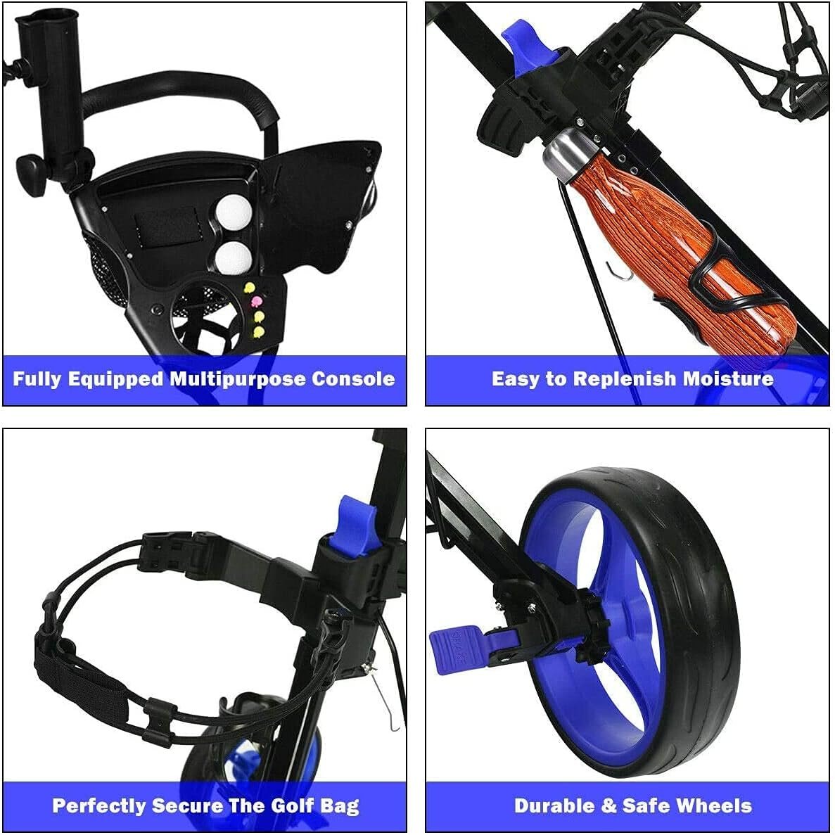 MEDIMALL Mayjooy 3 Wheel Golf Push Cart, Folding Golf Trolley w/Removable Stool, Adjustable Handle & Umbrella Holder, Lightweight Golf Push Cart w/Foot Brake, Cup Holder & Scoreboard Bag (Navy) 8 MEDIMALL Mayjooy 3 Wheel Golf Push Cart, Folding Golf Trolley w/Removable Stool, Adjustable Handle & Umbrella Holder, Lightweight Golf Push Cart w/Foot Brake, Cup Holder & Scoreboard Bag (Navy) - Image 8