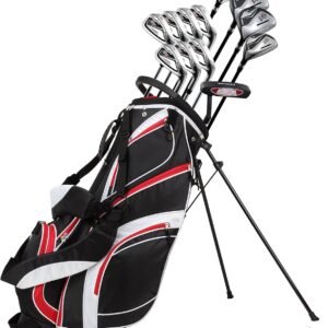 18 Piece Complete Men’s Golf Club Set with Titanium Driver, #3 & #5 Fairway Woods, #4 Hybrid, 5-SW Irons, Putter, Stand Bag, 4 H/C's, Men’s Golf Clubs Full Set Right Handed