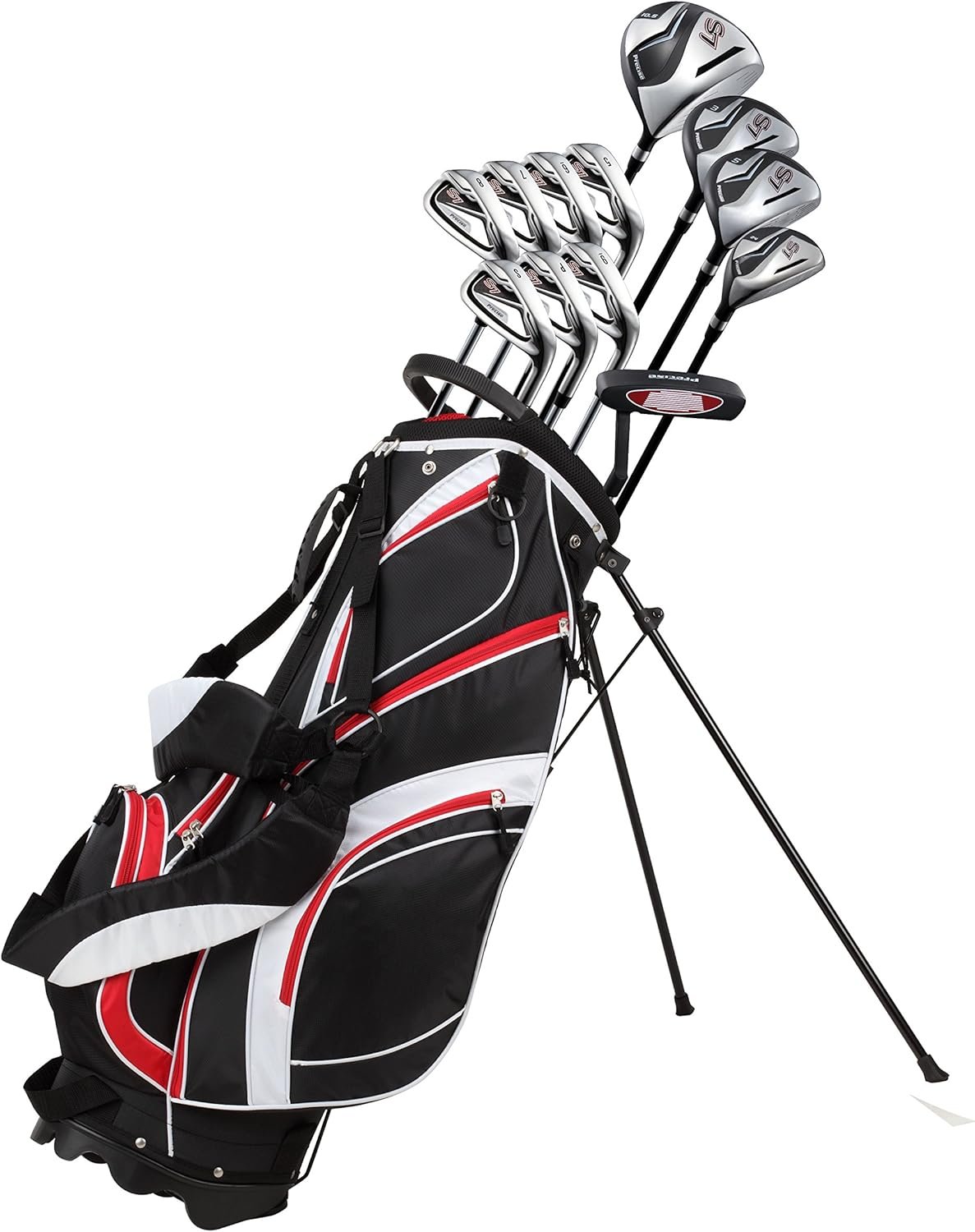 18 Piece Complete Men’s Golf Club Set with Titanium Driver, #3 & #5 Fairway Woods, #4 Hybrid, 5-SW Irons, Putter, Stand Bag, 4 H/C's, Men’s Golf Clubs Full Set Right Handed 1 18 Piece Complete Men’s Golf Club Set with Titanium Driver, #3 & #5 Fairway Woods, #4 Hybrid, 5-SW Irons, Putter, Stand Bag, 4 H/C's, Men’s Golf Clubs Full Set Right Handed