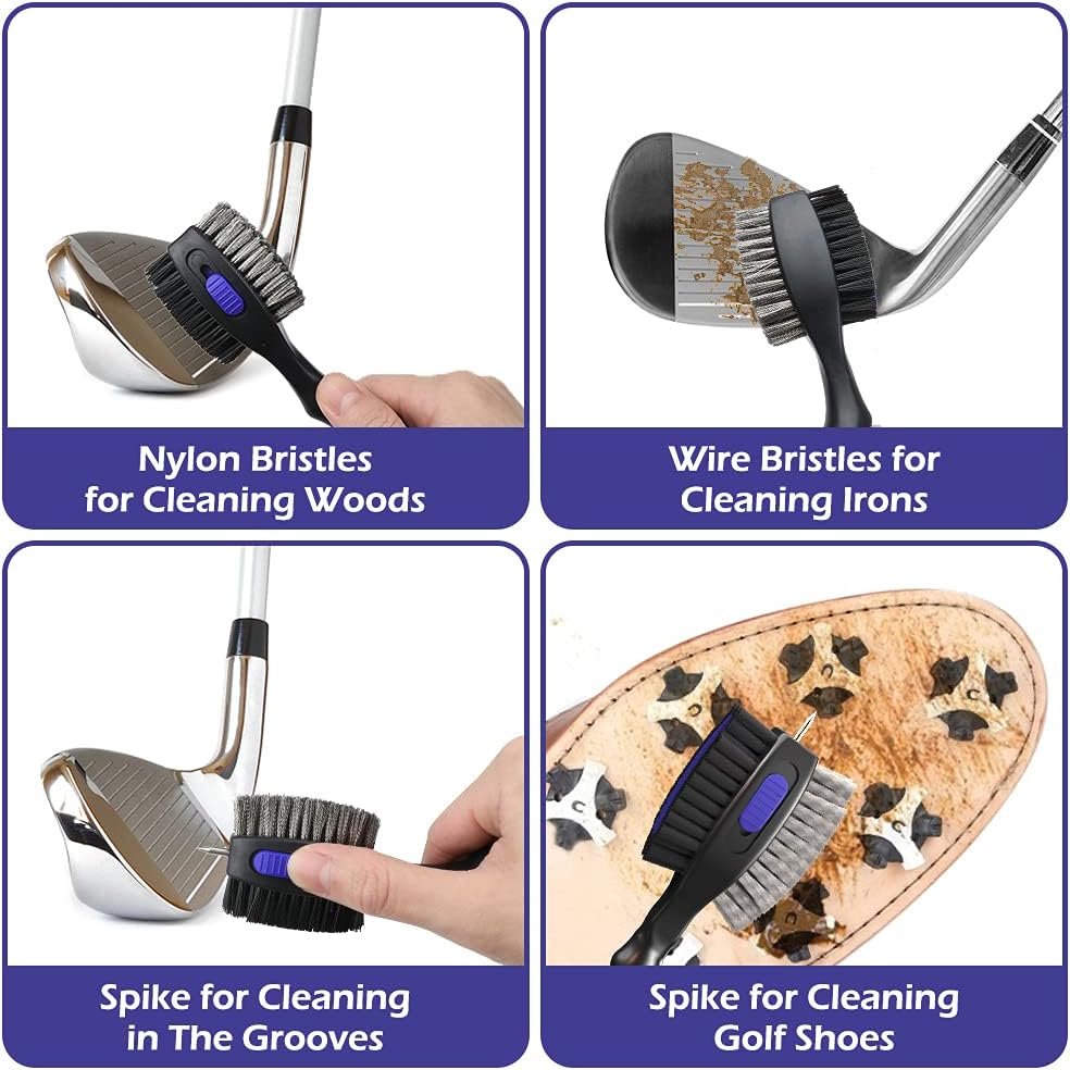 THIODOON 2 Pack Golf Club Brushes and Groove Cleaner 2 ft Retractable Zipline Carabiner Golf Brush Head with Retractable Spike Comfortable Grip Golf Club Cleaner 4 THIODOON 2 Pack Golf Club Brushes and Groove Cleaner 2 ft Retractable Zipline Carabiner Golf Brush Head with Retractable Spike Comfortable Grip Golf Club Cleaner - Image 4