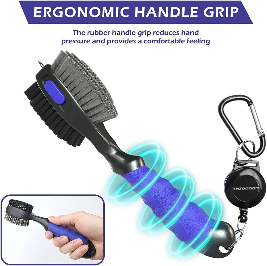 THIODOON 2 Pack Golf Club Brushes and Groove Cleaner 2 ft Retractable Zipline Carabiner Golf Brush Head with Retractable Spike Comfortable Grip Golf Club Cleaner 5 THIODOON 2 Pack Golf Club Brushes and Groove Cleaner 2 ft Retractable Zipline Carabiner Golf Brush Head with Retractable Spike Comfortable Grip Golf Club Cleaner - Image 5