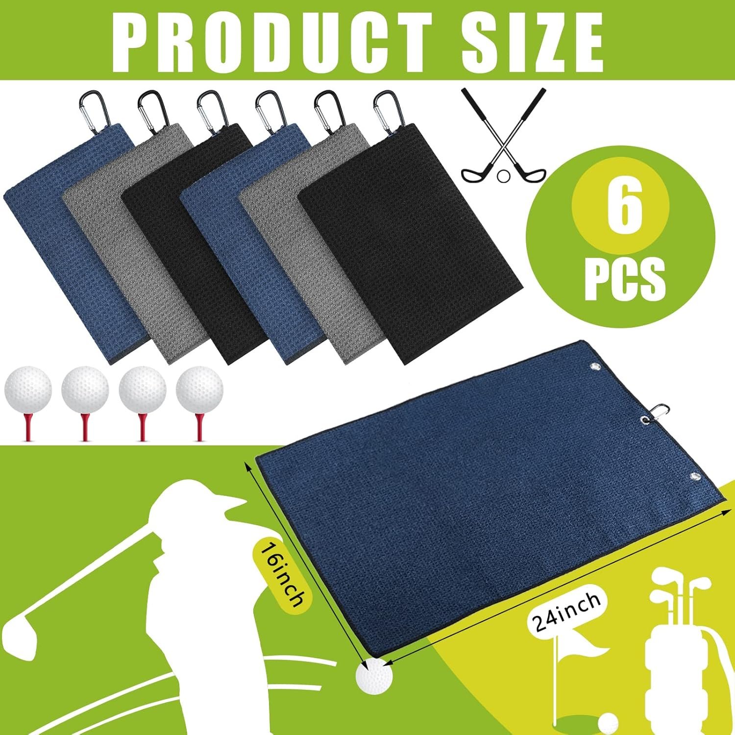 Cindeer 6 Pcs Tri-fold Golf Towel 16 x 23 Inch Microfiber Fabric Golf Towels with Heavy Duty Clip Waffle Pattern 6 Color Options(Dark Color) 3 Cindeer 6 Pcs Tri-fold Golf Towel 16 x 23 Inch Microfiber Fabric Golf Towels with Heavy Duty Clip Waffle Pattern 6 Color Options(Dark Color) - Image 3
