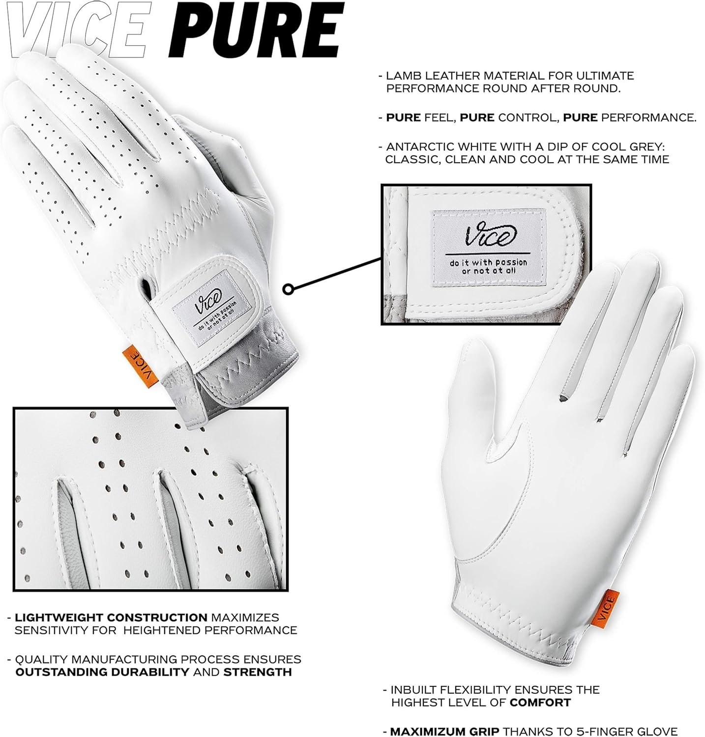 VICE Pure Golf Glove, White 4 VICE Pure Golf Glove, White - Image 4