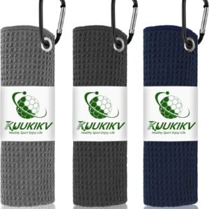 3 Pack 16" X 16" Golf Towels for Golf Bags for Men, Premium Waffle-Pattern Golf Towel with Carabiner Clip, Super Absorbent Microfiber Towel, Golf Accessories for Men, 3 Stain-Resistant Colors
