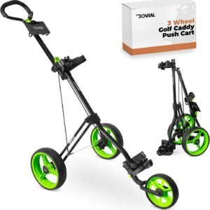 3 Wheel Golf Push Cart - Durable Steel Frame, Foot Brake, Deluxe Scorecard Holder, Patented Bag Holder, Ergonomic Adjustable Handle, Compact Folding Design, Extra Space for Gear Storage