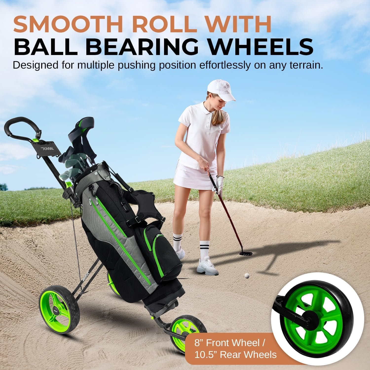 3 Wheel Golf Push Cart - Durable Steel Frame, Foot Brake, Deluxe Scorecard Holder, Patented Bag Holder, Ergonomic Adjustable Handle, Compact Folding Design, Extra Space for Gear Storage 2 3 Wheel Golf Push Cart - Durable Steel Frame, Foot Brake, Deluxe Scorecard Holder, Patented Bag Holder, Ergonomic Adjustable Handle, Compact Folding Design, Extra Space for Gear Storage - Image 2