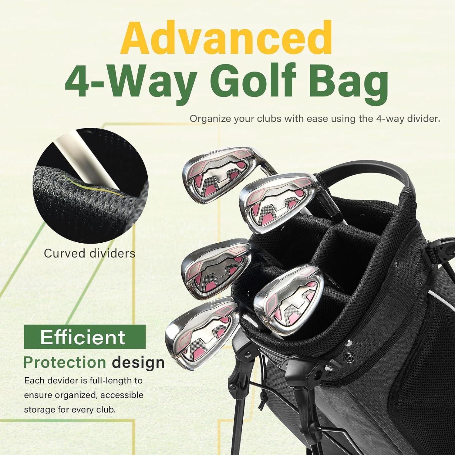 4-Way Golf Stand Bag with Full-Length Divider, Lightweight Waterproof Golf Bag for Men & Women Holds 4-8 Clubs 2 4-Way Golf Stand Bag with Full-Length Divider, Lightweight Waterproof Golf Bag for Men & Women Holds 4-8 Clubs - Image 2