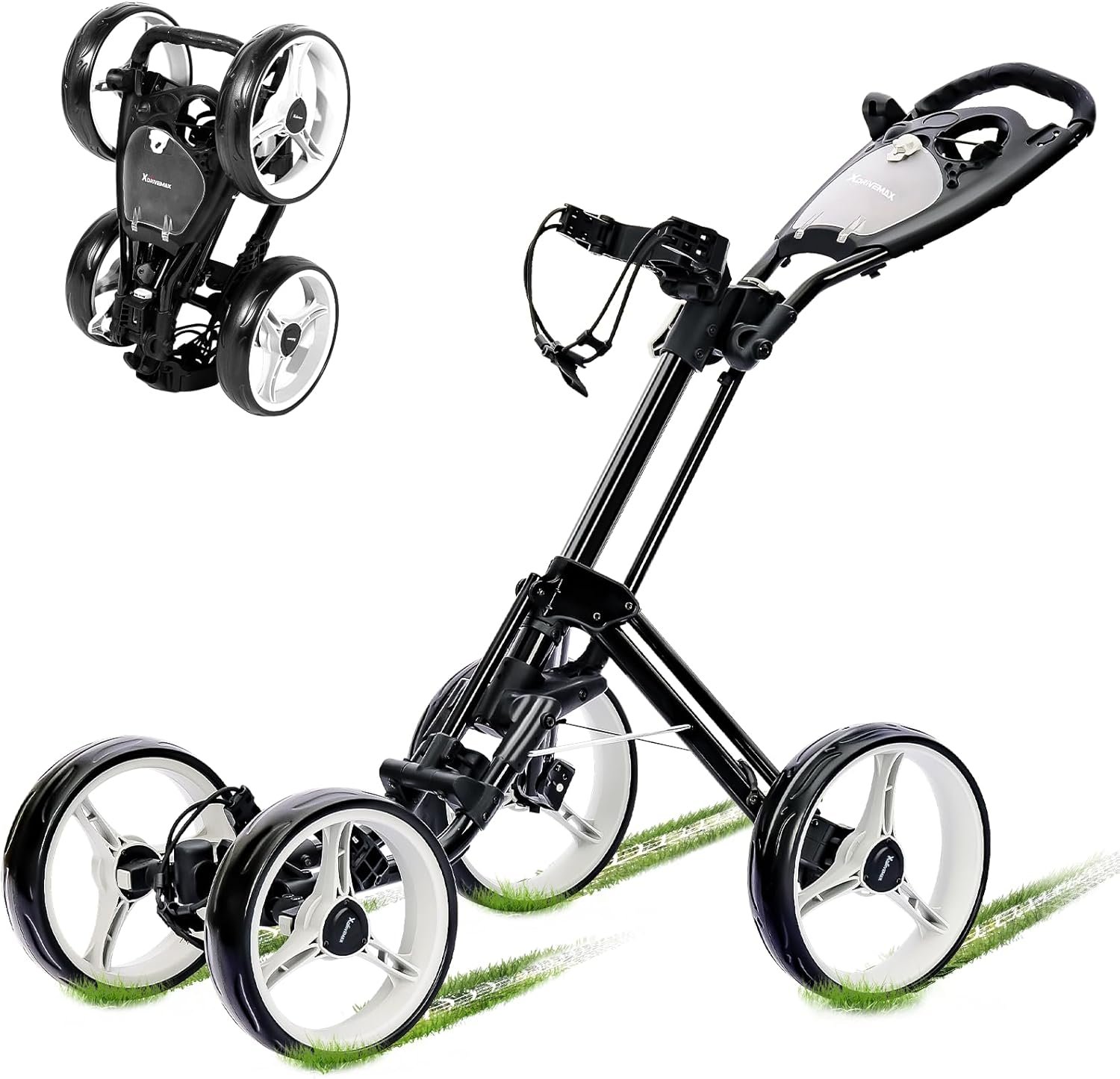 4 Wheel Golf Push Cart - Aluminum Frame Lightweight, One-Step Foldable Compact Design, Portable Golf Bag Caddy with All-Terrain Wheels 1 4 Wheel Golf Push Cart - Aluminum Frame Lightweight, One-Step Foldable Compact Design, Portable Golf Bag Caddy with All-Terrain Wheels