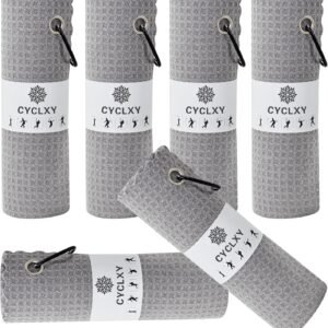 6 Pcs Golf Bag Towels,16" X 16",Microfiber Waffle Pattern for Golf Bags Towel for Men Women,Fishing,Golf Essentials Gifts with Carabiner Clip,Dish Cloth,Kitchen Clean Towels