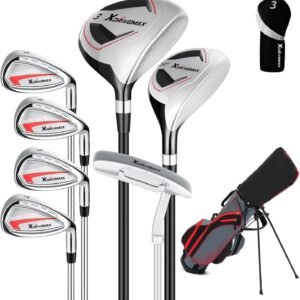 8 Pieces Complete Unisex Golf Club Set Right/Left Hand for Men Women Includes Stand Bag with Rain Hood, 3# Fairway Wood with Head Covers, 5# Hybrid, 5#, 7#, 9# S# Irons and Putter