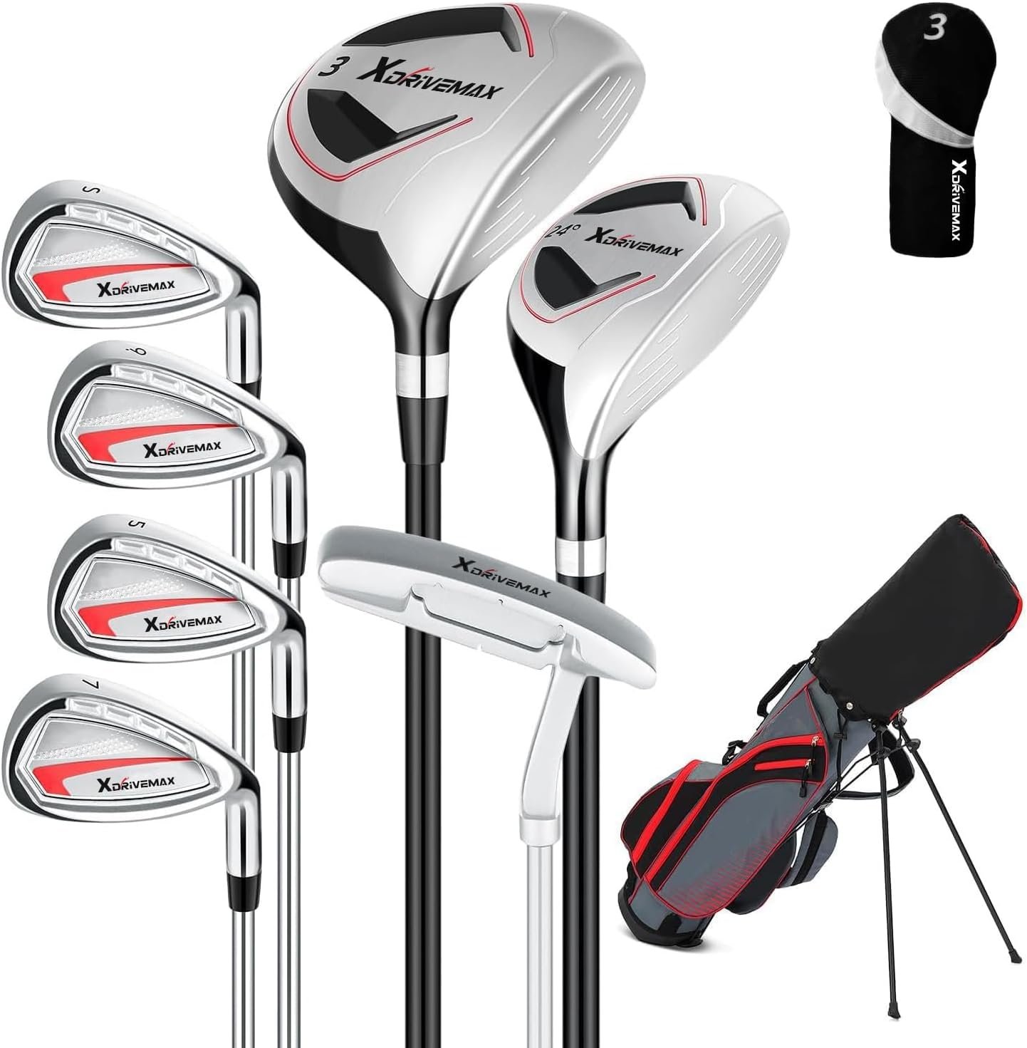 8 Pieces Complete Unisex Golf Club Set Right/Left Hand for Men Women Includes Stand Bag with Rain Hood, 3# Fairway Wood with Head Covers, 5# Hybrid, 5#, 7#, 9# S# Irons and Putter 1 8 Pieces Complete Unisex Golf Club Set Right/Left Hand for Men Women Includes Stand Bag with Rain Hood, 3# Fairway Wood with Head Covers, 5# Hybrid, 5#, 7#, 9# S# Irons and Putter