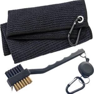ATTRACTIVE Golf Towel Set, Golf Towel and a Golf Brush, Microfiber Waffle Pattern Towels
