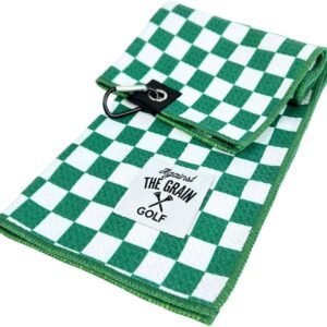 Against The Grain Microfiber Golf Towel with Clip - (12"x20") Green & White Checkered Design Golf Club Towel, Golf Towels for Golf Bags for Men & Women