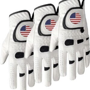 Amy Sport Golf Gloves Men Left Hand Right Handed Golfer 3 Pack with Ball Marker Soft Leather Weathersof Grip Mens Glove Size S M ML L XL XXL 3XL