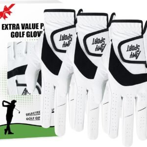 Amy Sport Golf Gloves Men Right Handed Golfer Left Hand 3 Pack PU Leather All Weather Grip Soft Breathable Flexible for Mens
