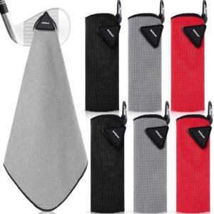 Batiyeer 6 Pack Magnetic Golf Towel Bulk 16" x 16" Microfiber Fabric Towels with Clip Waffle Pattern Absorbent Strength Magnet Golf Accessories Ball Cleaner for Carts Men Gift