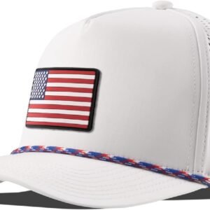 Branded Bills Old Glory PVC Curved 5 Panel Rope Hat, Fits 7-7 7/8, Adjustable Snapback