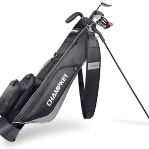 CHAMPKEY Premium Sunday Bag with Stand and Strap - Professional Pitch and Putt Lightweight Golf Bag for The Driving Range, Par 3 and Executive Courses (Black)