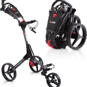 CUBE CART 3 Wheel Push Pull Golf CART - Two Step Open/Close - Smallest Folding Lightweight Golf CART in The World - Choose Color!