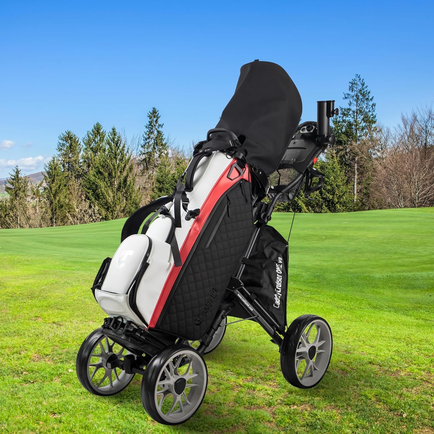 CaddyTek 4 Wheel Golf Push Cart - Caddycruiser One Version 8 1-Click Folding Trolley - Lightweight, Compact Pull Caddy Cart, Easy to Open 2 CaddyTek 4 Wheel Golf Push Cart - Caddycruiser One Version 8 1-Click Folding Trolley - Lightweight, Compact Pull Caddy Cart, Easy to Open - Image 2